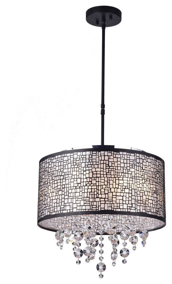 Anais 4-light Black Metal and Crystal Drum Chandelier - Contemporary