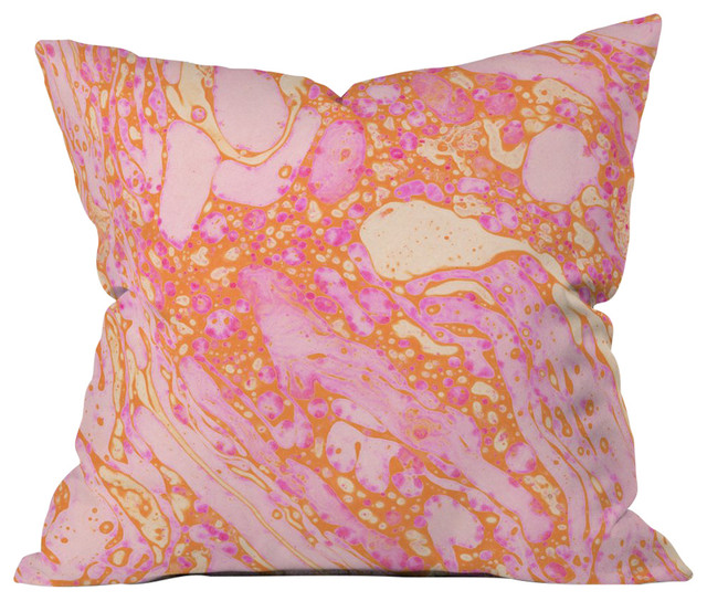 Amy Sia Marble Orange Pink Throw Pillow, 20"x20"