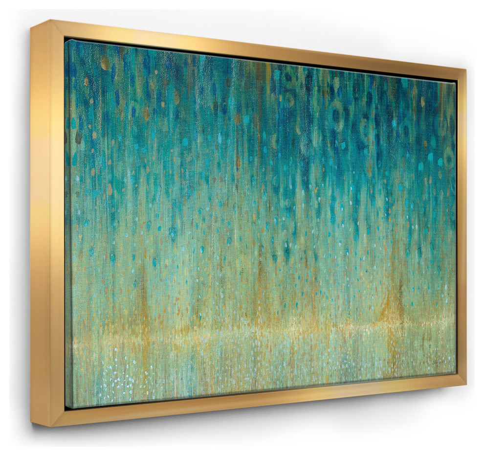 Designart Rain Abstract Panel Modern Framed Canvas Art, Gold, 40x30