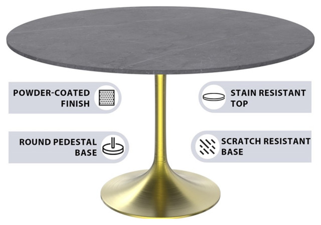 LeisureMod Verve Modern 48" Round Dining Table with Sintered Stone Top ...