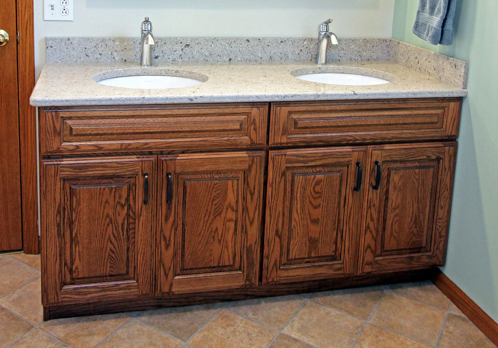 Master Bath Oak Vanity With Cambria Darlington Quartz Countertop