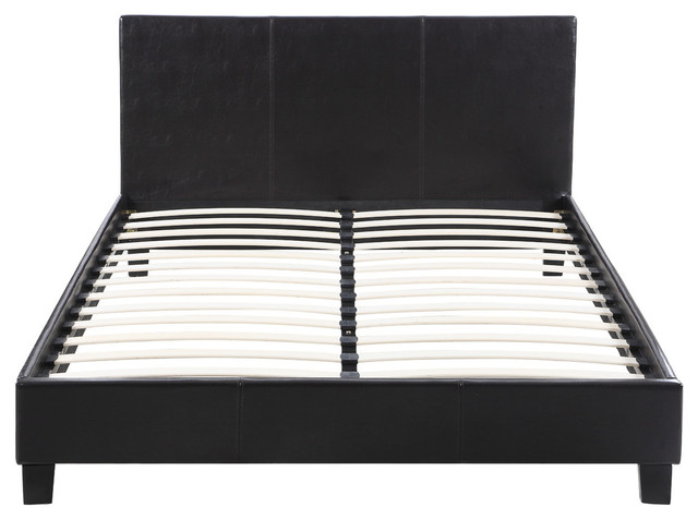 Clic Bonded Leather Low Profile Platform Bed Frame Paneled Headboard Twin Clic Bonded Leather Low Profile Platform Bed Frame Paneled Headboard Twin