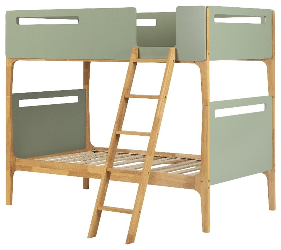 Pemberly Row 64"W Engineered Wood Modern Bunk Bed in Natural/Sage Green