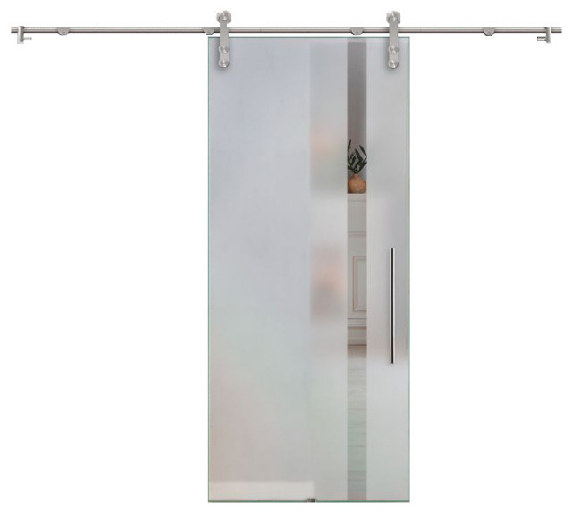 Sliding Glass Barn Door, V1000 With Frosted Glass., 40"x84" Inches, Right