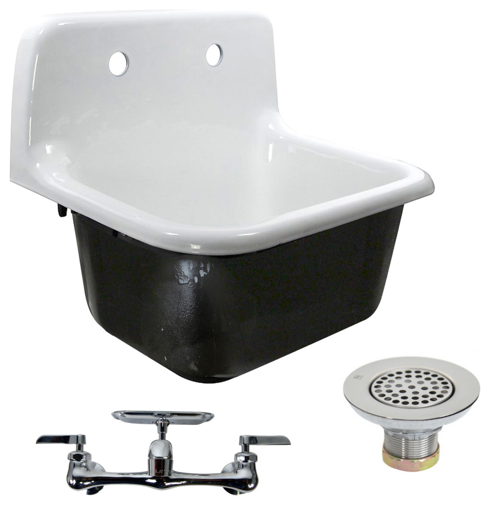 Cast Iron WallMount Utility Sink Set With Drain and Faucet