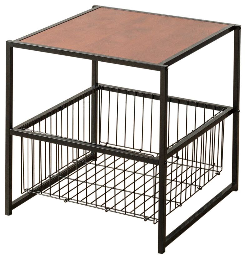 20" Deluxe Side/End Table/Coffee Table With Metal Storage Basket