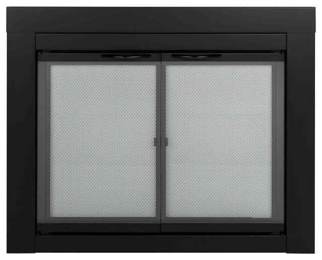 Alpine Black Cabinet-Style Fireplace Doors Clear Tempered Glass, Medium