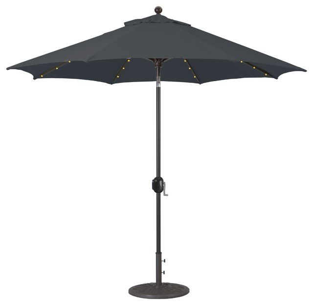 9 Auto Tilt Patio Umbrella With Led Lights Transitional Outdoor Umbrellas By Galtech