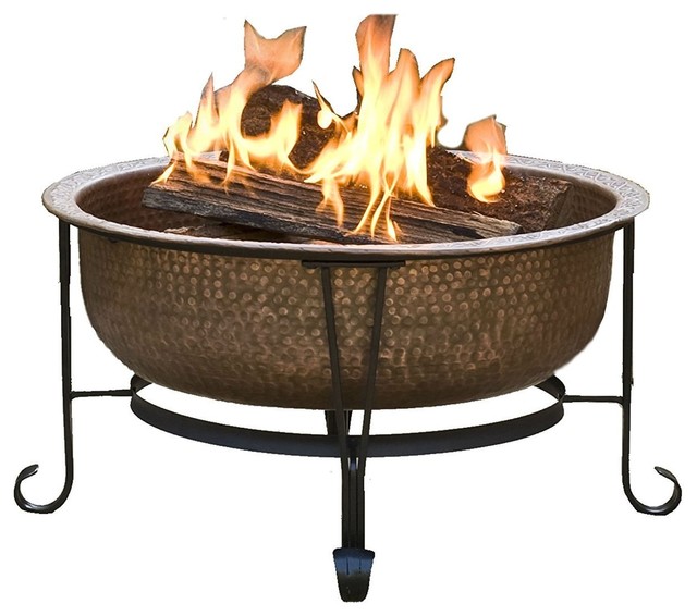 Hammered Copper Fire Pit With Heavy Duty Spark Guard Cover And