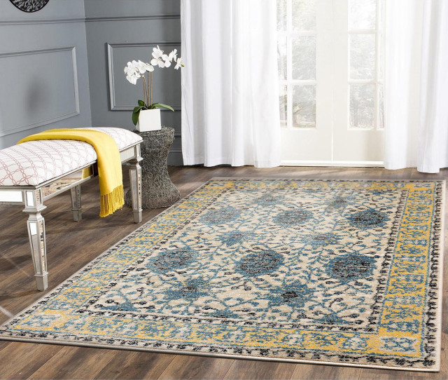 Machine Made Polypropylene Francine Oriental Area Rug, Beige, Gold