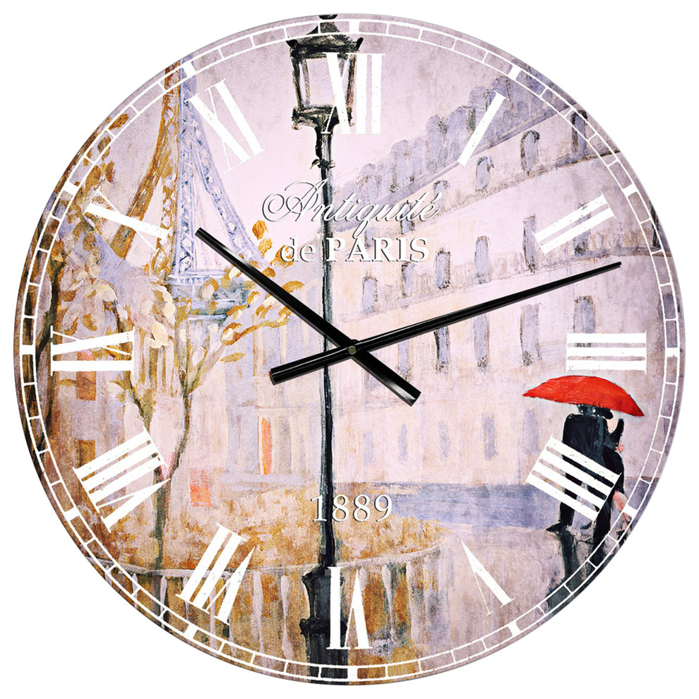 Love In Paris V Romantic French Country Oversized Metal Clock Contemporary Wall Clocks By Design Art Usa Houzz