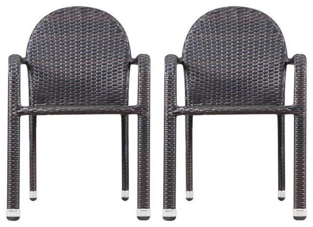 GDF Studio Ava Outdoor Wicker Armed Aluminum Framed Stack Chairs, Set of 2, Mult
