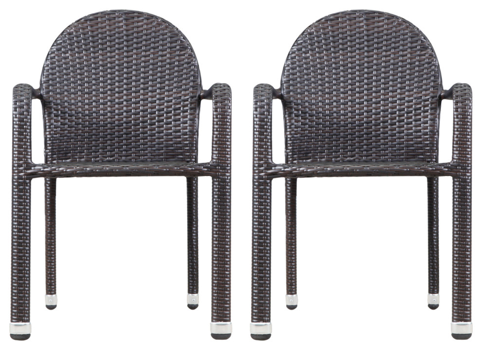 GDF Studio Ava Outdoor Wicker Armed Aluminum Framed Stack Chairs, Set of 2, Mult