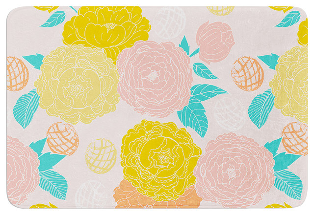 Anneline Sophia Peonies Peach Yellow Pink Memory Foam Bath Mat