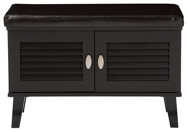 Sheffield 2 Door Dark Brown Entryway Storage Cushioned Bench Shoe