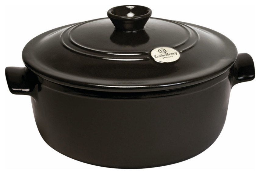 Emile Henry Flame Charcoal Ceramic 5.5 Quart Round Stewpot Traditional Dutch Ovens And
