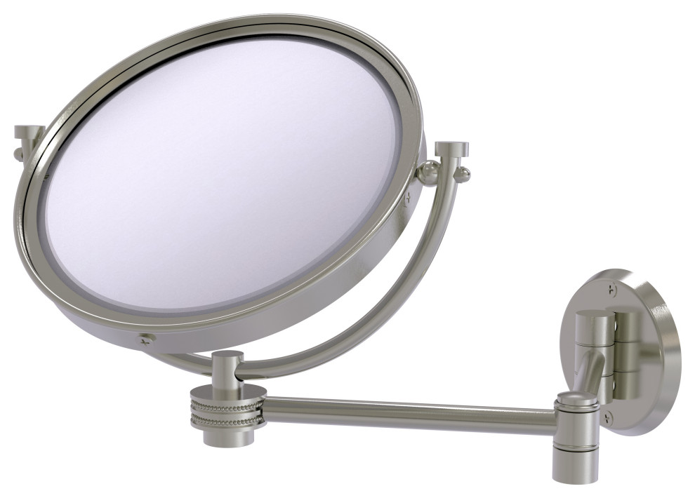8" Wall-Mount Extending Dotted Makeup Mirror 5X Magnification, Satin Nickel
