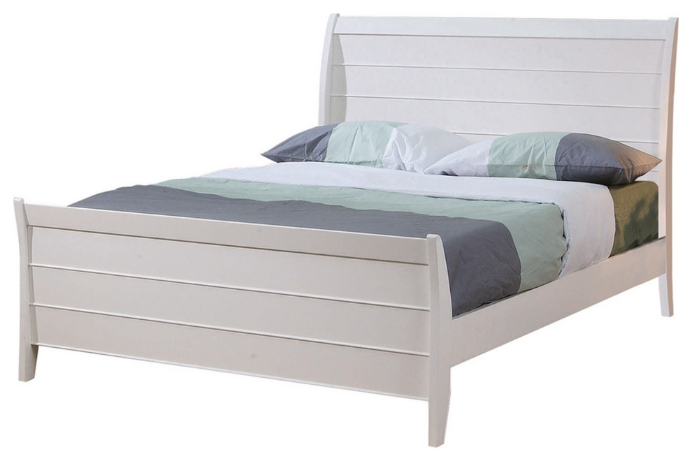 Minimally Designed Wooden Sleigh Style Twin Bed with Tapered Legs