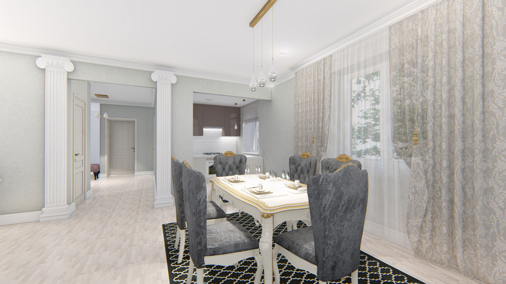 Гостиная-столовая и кухня в стиле современная классика
