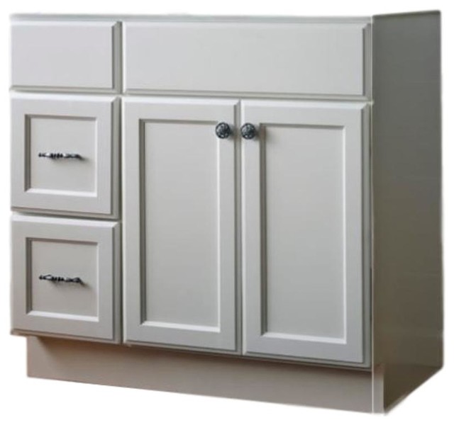 Jsi Plymouth 36" White 2Door Vanity With 2 Left Hand Drawers,