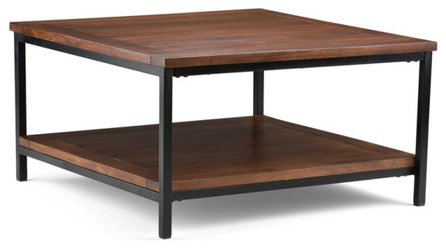 Simpli Home Skyler Solid Wood Metal 34, Coffee Tables Dark Brown Wood