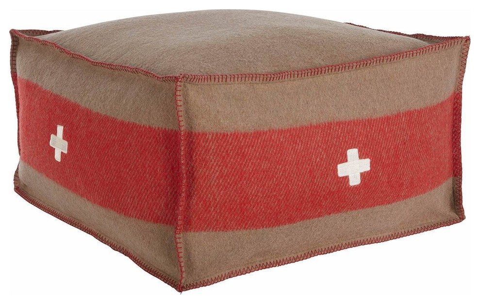 Swiss Army Pouf, 24X24X13, Brown And Red