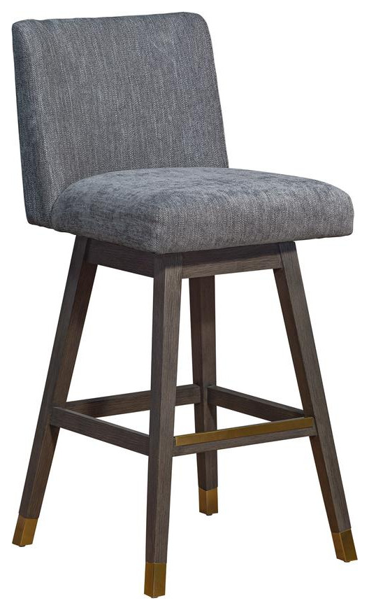 Basila Swivel Bar Stool in Grey Oak Wood Finish with Grey Fabric