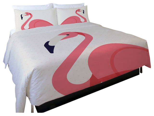 Flamingo Hearts Tan Pink Duvet Cover Tropical Duvet Covers