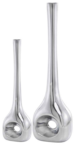 Buffed Silver Hole Set Of 2 Vases