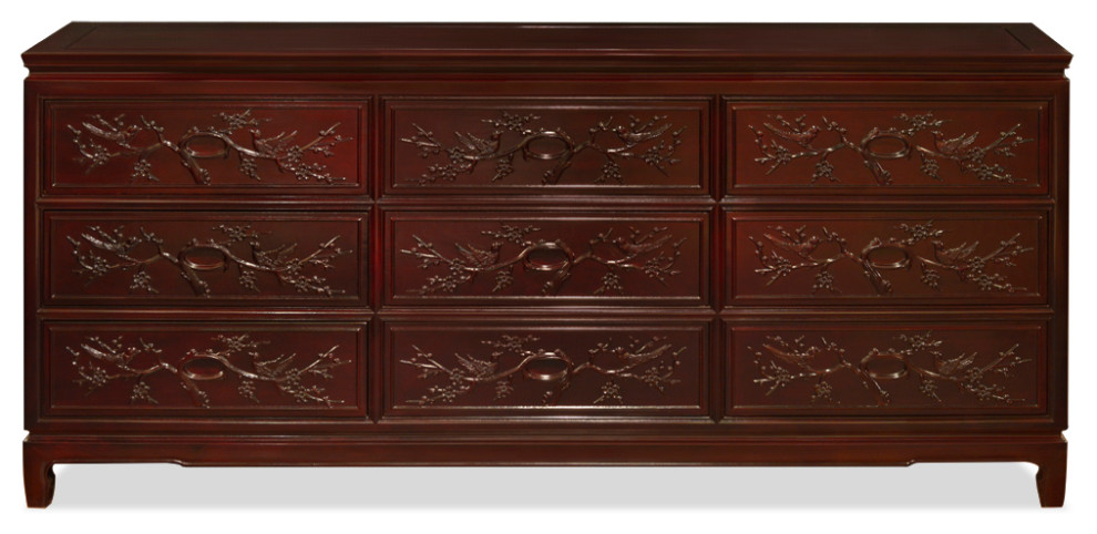 Rosewood Longevity Design Chest of Drawers, Flower and Bird