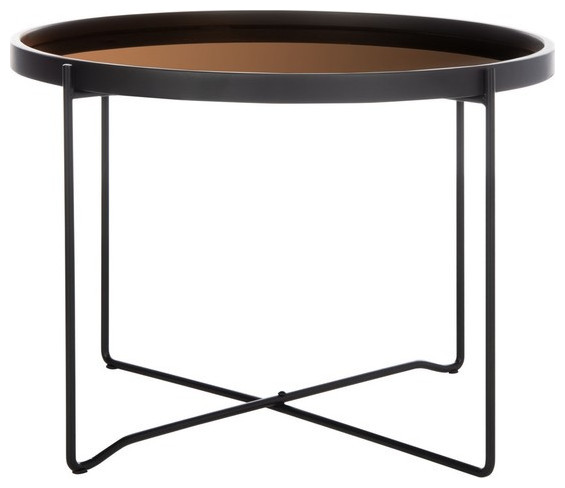 Levi Medium Round Tray Top Accent Table Black/Rose Gold