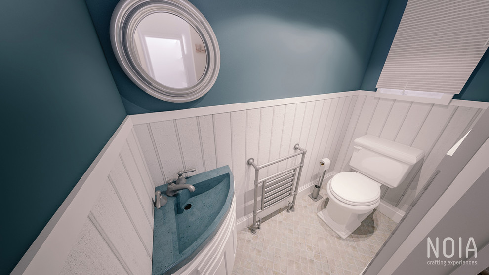 Inspiration for a small traditional bathroom with porcelain floors.