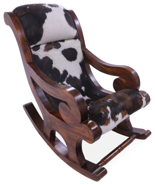 Hair-On Cowhide Wooden Handcrafted Rocking Chair RC121-FC, 24