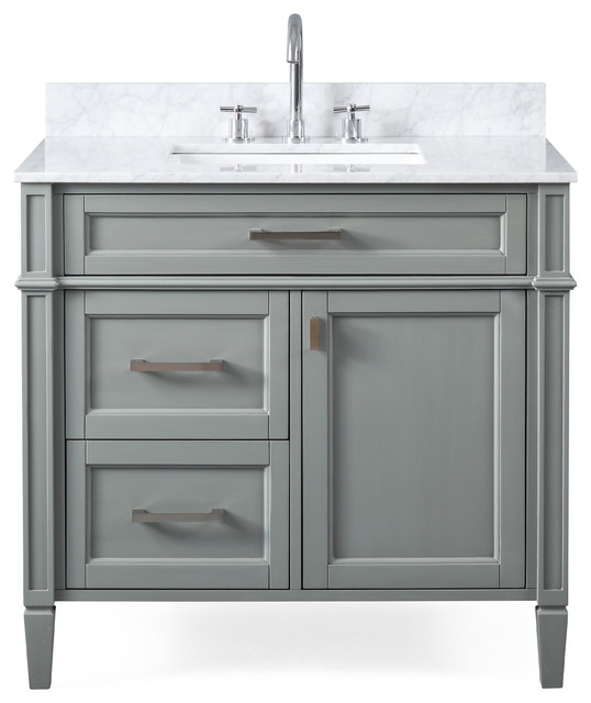 36 Inch Durand Modern Gray Bathroom Sink Vanity with Stone Counter Top ...