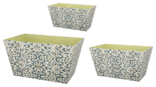 Rectangular Containers With Narrow Bottom, Set Of 3, Blue And Beige ...