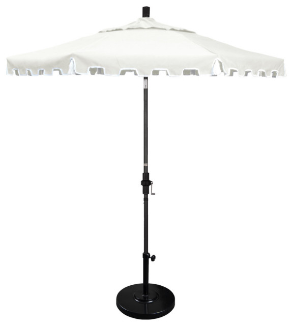 9' Matte Black Greek Key Patio Umbrella With Ribs and Tassels