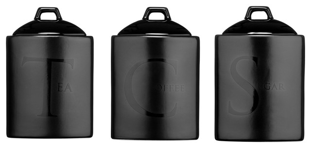 Premier Housewares Black Ceramic Text Tea, Coffee and Sugar Storage Jars
