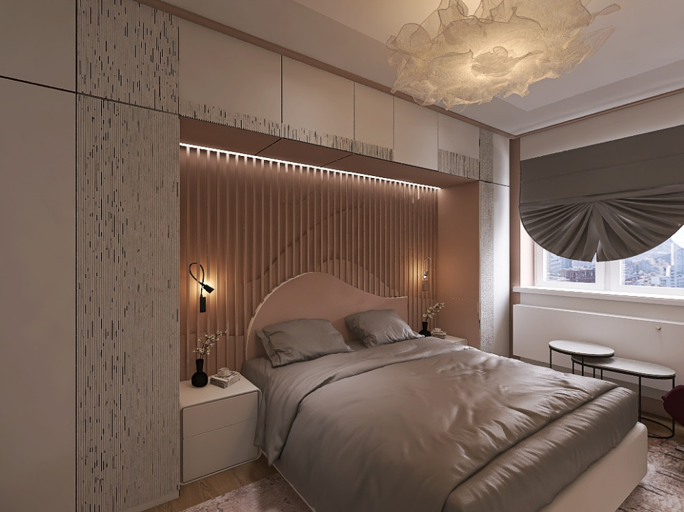 квартира в серо-бежевых тонах с яркой ванной