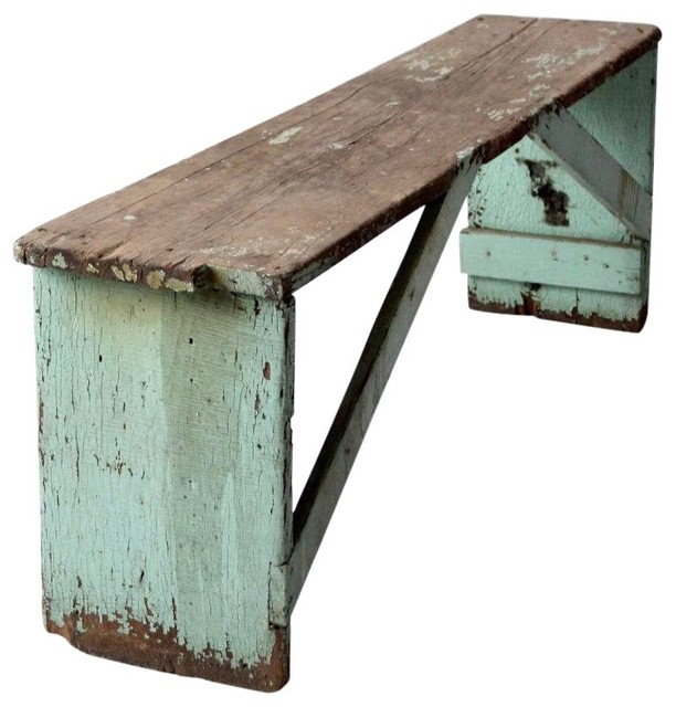 Consigned Antique Painted Wood Bench Farmhouse Dining Benches
