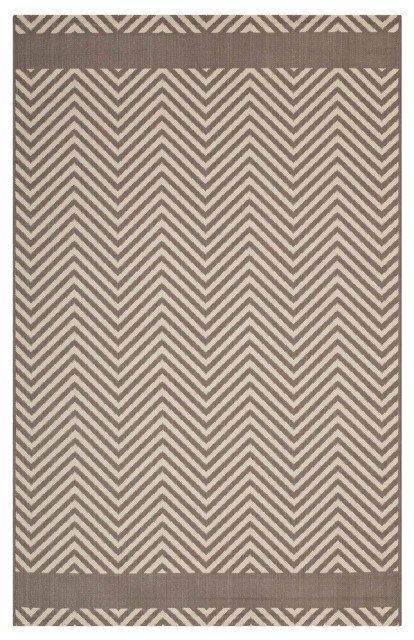 Modway Optica Chevron With End Borders 8'x10' Indoor and Outdoor Area Rug, Beige