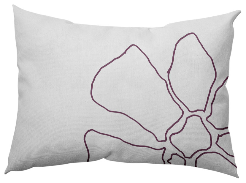 Petal Lines Indoor/Outdoor Lumbar Pillow, Purple/White, 14x20"