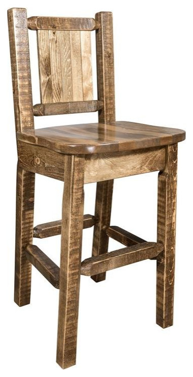 Montana Woodworks Homestead 24" Wood Barstool with Bronc Design in Brown