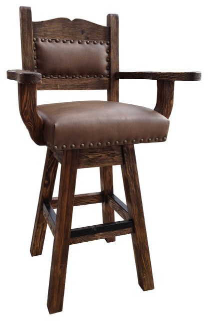 Colonial Western Rustic Swivel Stool Studded Leather Southwestern
