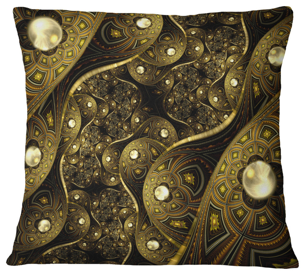 Brown Metallic Fabric Pattern Abstract Throw Pillow, 18"x18"