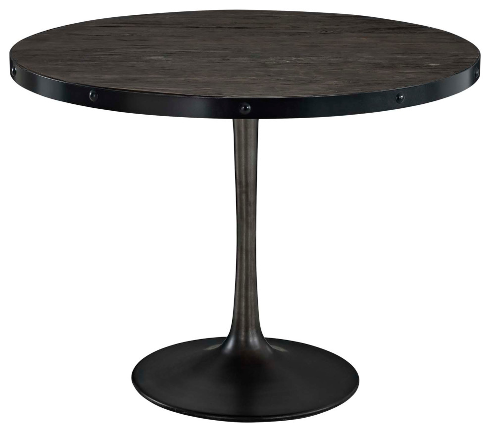 Drive 40" Round Pine Wood and Iron Dining Table, Black