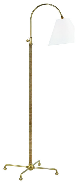 Curves No.1 Floor Lamp, Aged Brass, Off-White Linen Shade