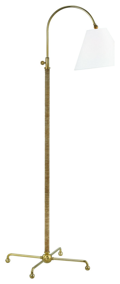 Curves No.1 Floor Lamp, Aged Brass, Off-White Linen Shade