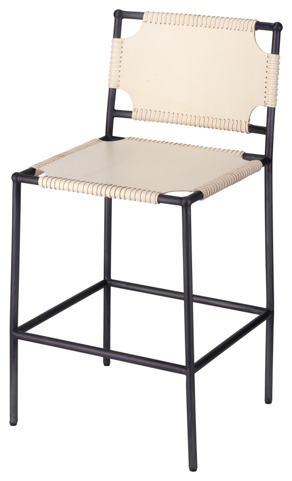 Asher White Full Grain Leather Counter Stool With Back Transitional