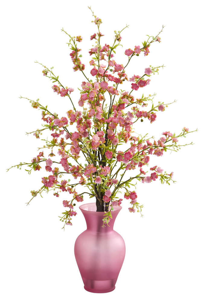 Cherry Blossom Artificial Arrangement in Rose Vase, Pink