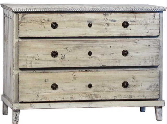 DOVETAIL SOREN Dresser Chest of Drawers Swedish Antique Gray Brass
